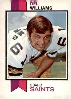 Del Williams trading card from 1973 Topps #277 featuring Del Williams football collectible