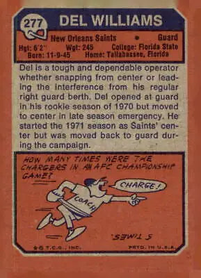 Vintage 1973 Topps Del Williams trading card from the Del Williams trading collection