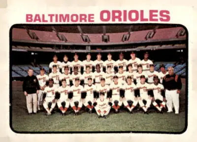 Baltimore Orioles baseball team photo on 1973 Topps #278 card for collectors