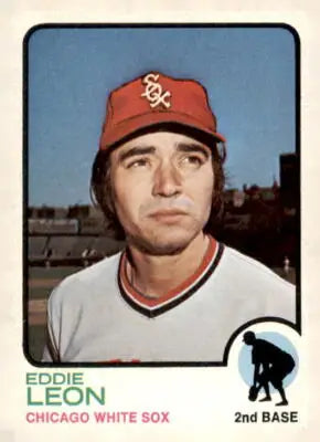 Eddie Leon baseball card from 1973 Topps series featuring Chicago White Sox player