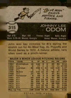 Vintage 1973 Topps John Odom baseball trading card for collectors