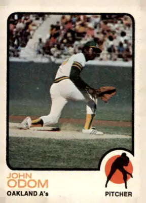 Vintage trading card of John Odom from the 1973 Topps Oakland Athletics series