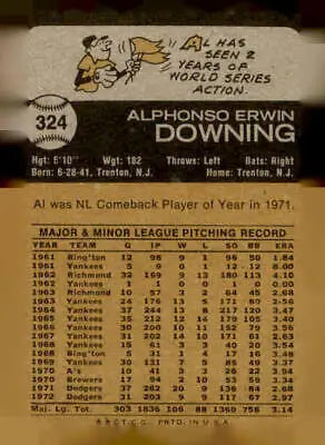 Vintage 1973 Topps #324 Al Downing trading card in excellent to mint condition