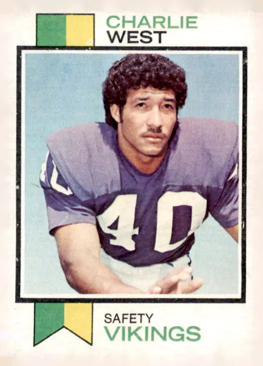 1973 Topps Charlie West football trading card displayed in Charlie West trading product