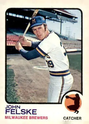 Vintage 1973 Topps #332 John Felske trading card featuring Milwaukee Brewers legend