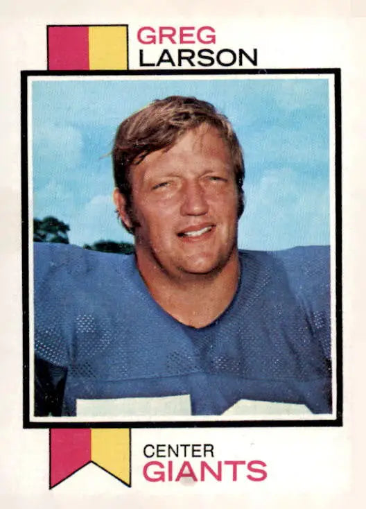 Vintage football card featuring Greg Larson from 1973 Topps #418 for Greg Larson trading collection