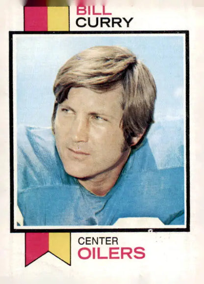 Vintage Bill Curry football card from 1973 Topps #43, a classic sports trading card