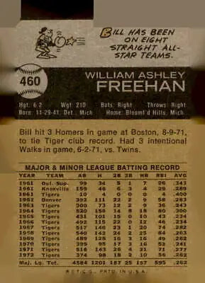 Vintage Detroit Tigers 1973 Topps Bill Freehan baseball trading card back image