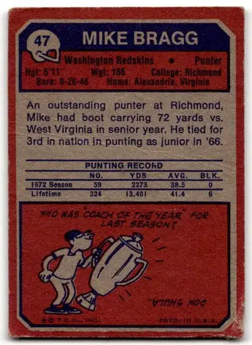 Vintage football card featuring original gloss of Mike Bragg P Poor Redskins