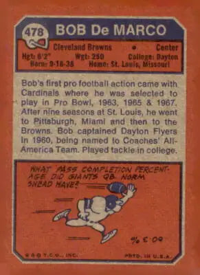 Vintage Bob DeMarco trading card from the 1973 Topps #478 collection
