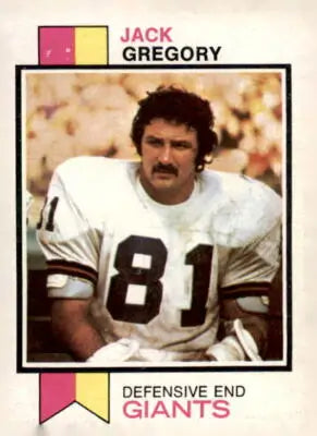 1973 Topps Jack Gregory football trading card featuring Jack Gregory in mint condition