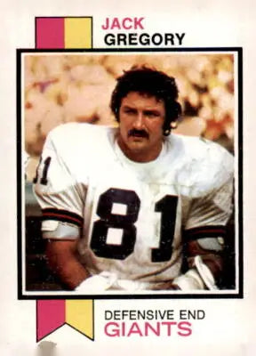 1973 Topps Jack Gregory football card featuring York Giants linebacker