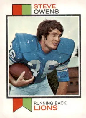 Sports trading card of Steve Owens from the 1973 Topps #495 collection