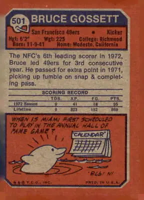 Football card of Bruce Gossett San Francisco 49ers 1973 Topps #501