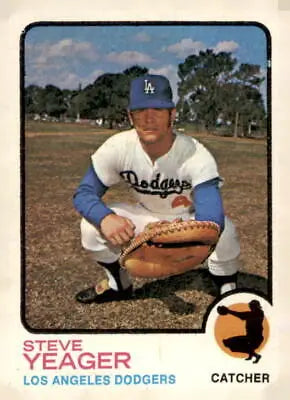 Steve Yeager trading card from the 1973 Topps set featuring Los Angeles Dodgers player