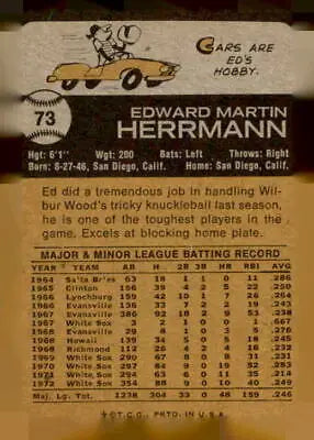 1973 Topps #73 Ed Herrmann EX-MT vintage sports trading card for collectors