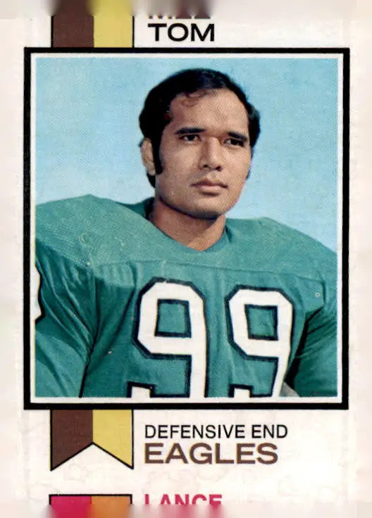Vintage football trading card featuring Mel Tom from 1973 Topps #8