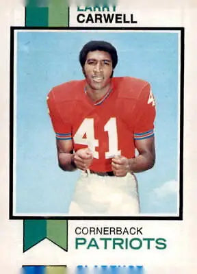Larry Carwell trading card from 1973 Topps #83 featuring football memorabilia