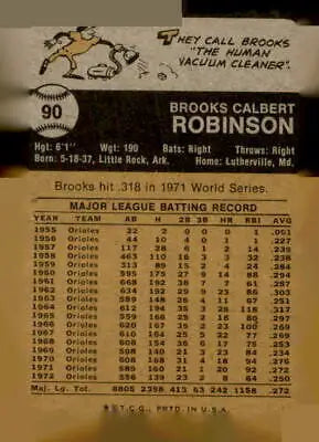 Vintage baseball card featuring Brooks Robinson from the Baltimore Orioles 1973 Topps #90