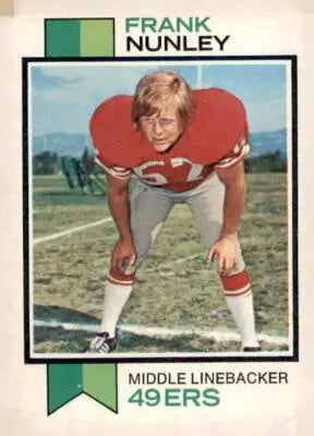 1973 Topps Frank Nunley football card featuring San Francisco 49ers memorabilia