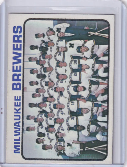 Milwaukee Brewers team photo on 1973 Topps Baseball trading card collectible