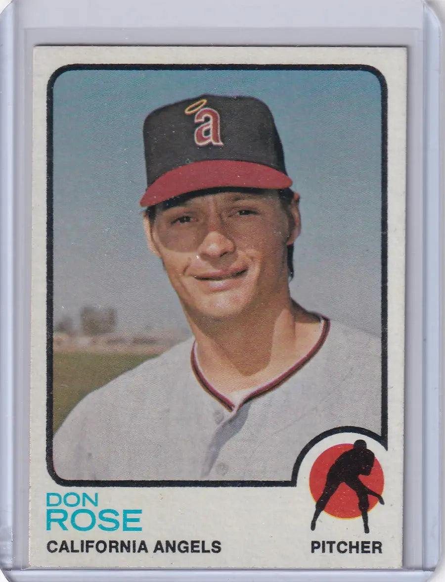1973 Topps Baseball #178 Don Rose California Angels rookie card displayed for sale