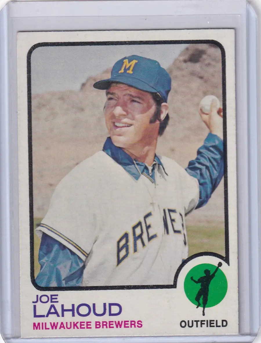 1973 Topps Baseball #212 Joe Lahoud card featuring Milwaukee Brewers player