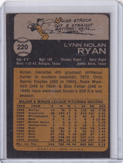 Vintage Nolan Ryan baseball card from 1973 Topps Baseball featuring California Angels player