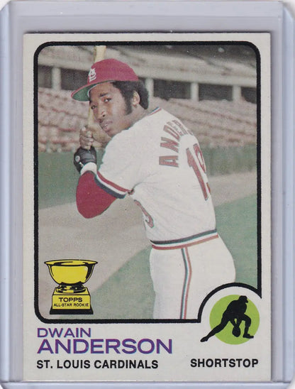 Dwayn Anderson 1973 Topps Baseball card featuring St. Louis Cardinals design