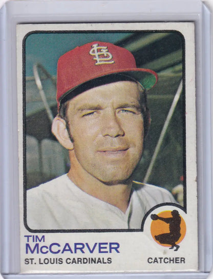 Tim McCarver 1973 Topps Baseball card featuring the St. Louis Cardinals