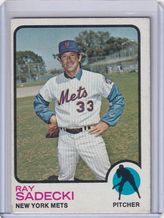 1973 Topps Baseball #283 Ray Sadecki card featuring New York Mets memorabilia