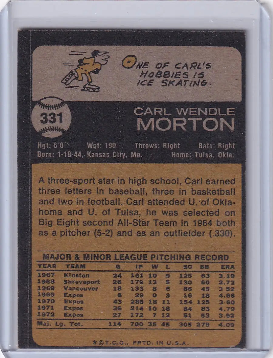 1973 Topps Baseball Carl Morton card featuring Montreal Expos player