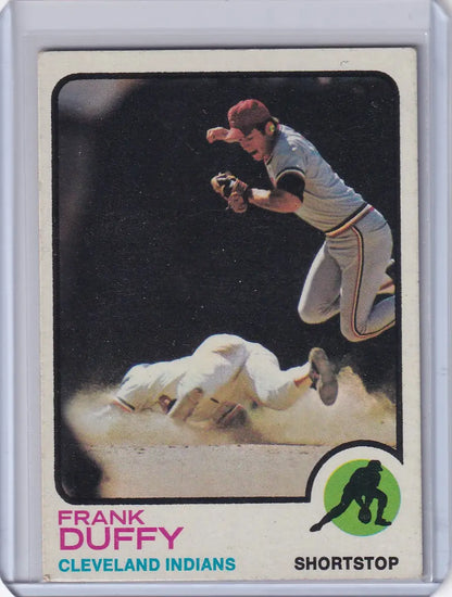 1973 Topps Baseball Frank Duffy Cleveland Indians card showcasing legendary baseball memorabilia