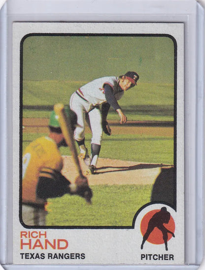 Vintage 1973 Topps Baseball card of Rich Hand from the Texas Rangers team