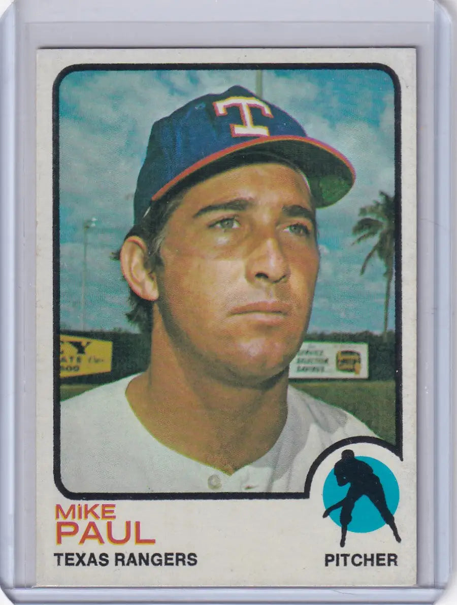 1973 Topps Baseball card of Mike Paul featuring Texas Rangers logo and design