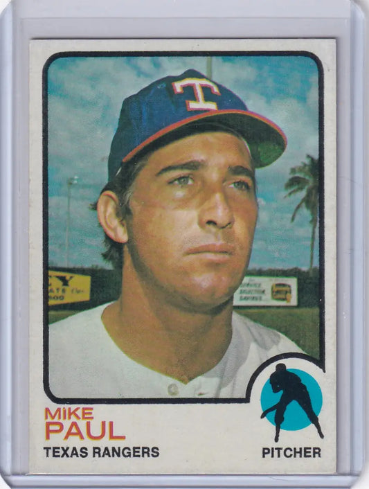 1973 Topps Baseball card of Mike Paul featuring Texas Rangers logo and design