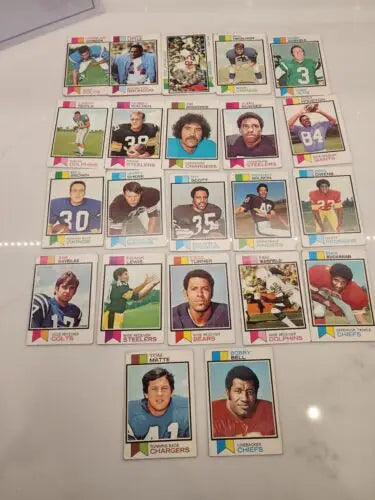 Vintage 1973 Topps Football Lot featuring 22 collectible trading cards in VG-EX condition