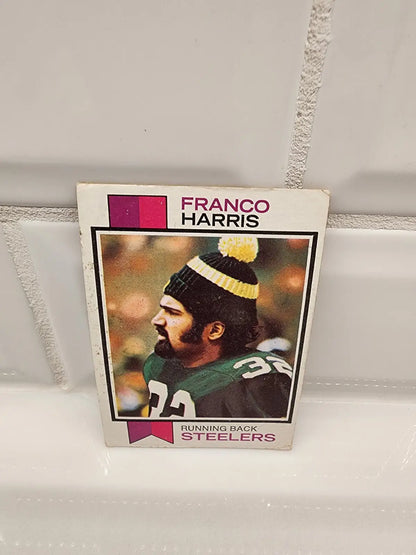 Vintage Franco Harris football trading card from 1973 Topps HOF series
