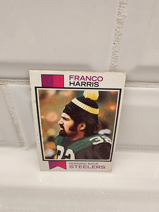Vintage Franco Harris football trading card from 1973 Topps HOF series