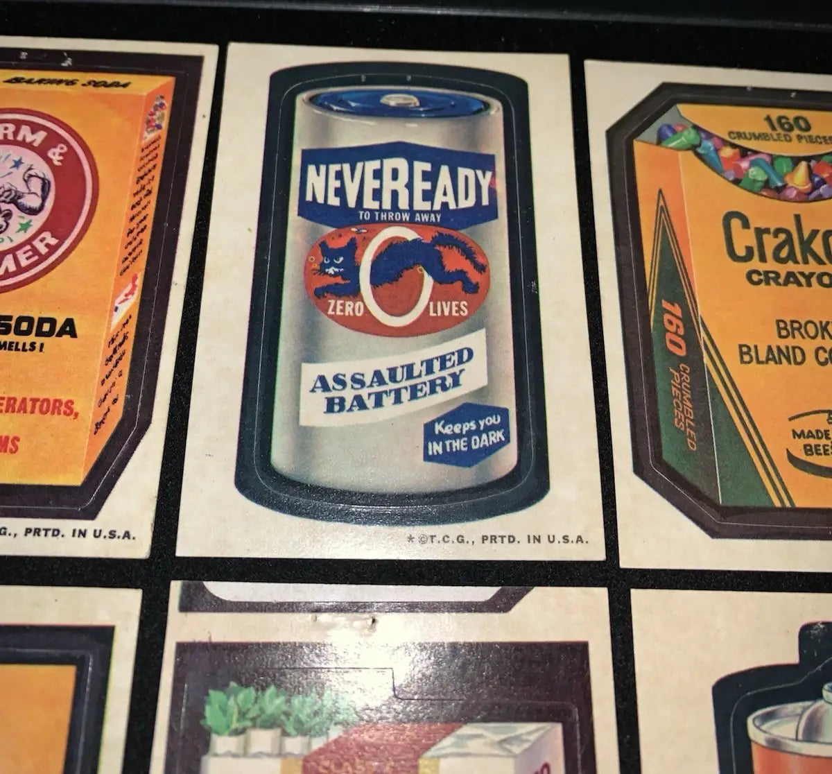 Novelty battery sticker from Wacky Packages Series 3 with tan backs and checklist