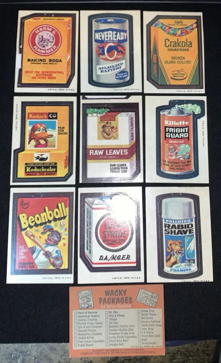 Wacky Packages sticker collection with Tan Backs from 1973 Topps Series 3