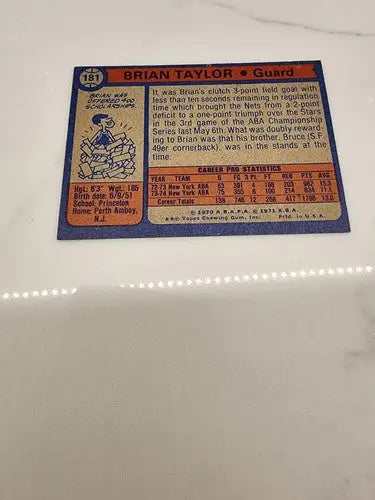 Brian Taylor basketball trading card from 1974-75 Topps series, sports trading card image