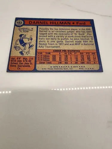 Darnell Hillman basketball trading card from 1974-75 Topps series, sports trading card