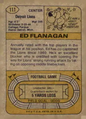 Vintage Ed Flanagan football card from 1974 Topps #111 with EX-MT condition