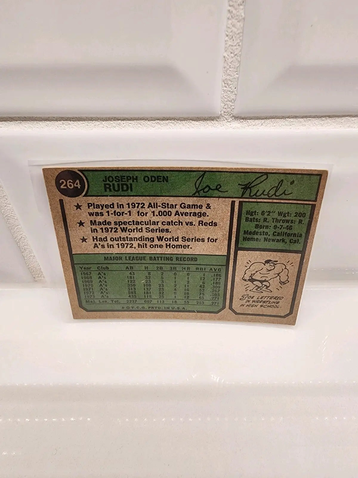 Vintage baseball card of Joe Rudi from 1974 Topps sports trading cards collection