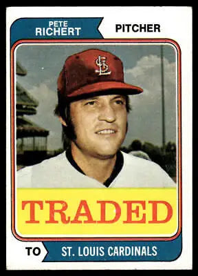 1974 Topps 348T Pete Richert Traded baseball card featuring the Cardinals player