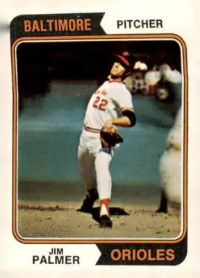 Jim Palmer baseball card from 1974 Topps #40 featuring Jim Palmer for collectors