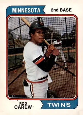 1974 Topps Rod Carew baseball card featuring legendary Rod Carew in excellent condition
