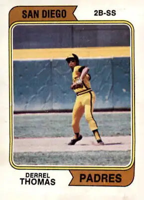 1974 Topps Derrel Thomas baseball card featuring San Diego Padres player Derrel Thomas