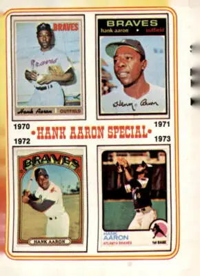 Hank Aaron baseball card collage from 1974 Topps #6 in the Hank Aaron special collection